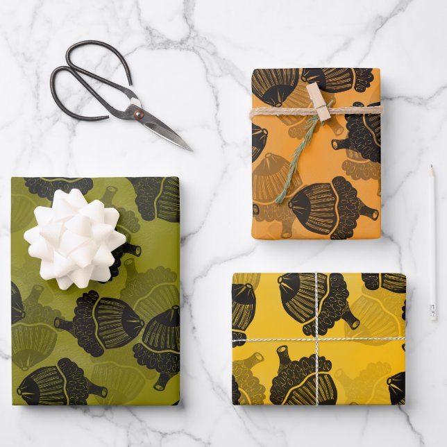 Acorn Woodblock Wrapping Paper Sheets (Front)