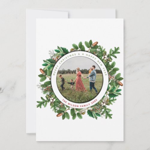 Acorn Wreath Family Photo Christmas Card