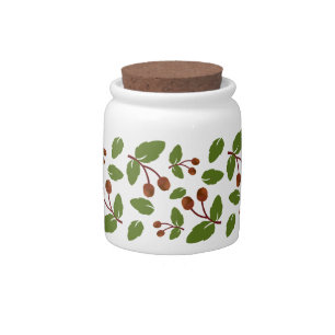 Acorns and Green Leaves Custom Pattern Candy Jar