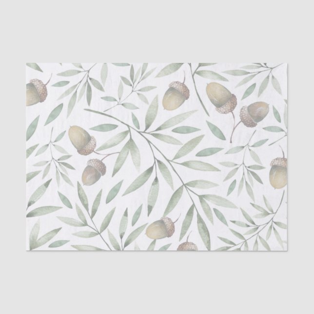 Acorns and greens botanical tissue paper (Front)