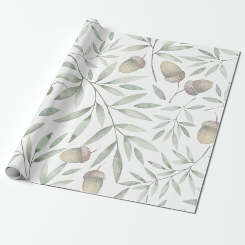 Acorns and greens botanical wrapping paper