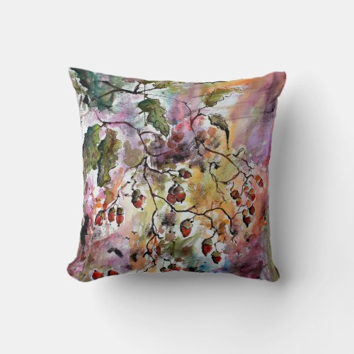 Acorns and Oak Leaves Autumn Theme Watercolor Throw Pillow