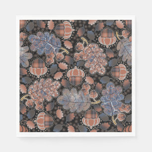Acorns and Oak Leaves Brown Blue Gray Late Autumn Napkins