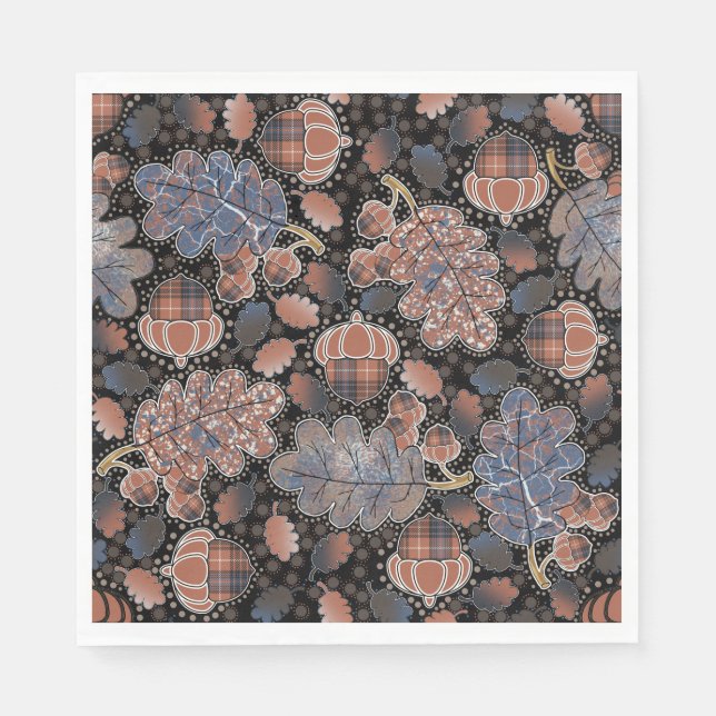 Acorns and Oak Leaves Brown Blue Gray Late Autumn Napkins (Front)