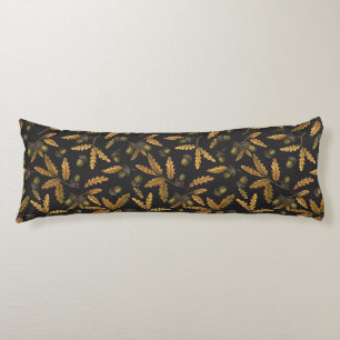Acorns and oak leaves on black body pillow
