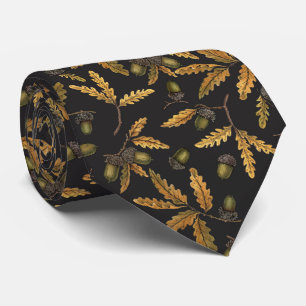 Acorns and oak leaves on black neck tie