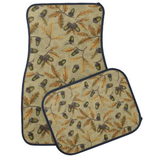 Acorns and oak leaves on ecru car floor mat