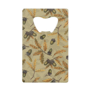 Acorns and oak leaves on ecru credit card bottle opener