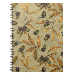 Acorns and oak leaves on ecru notebook