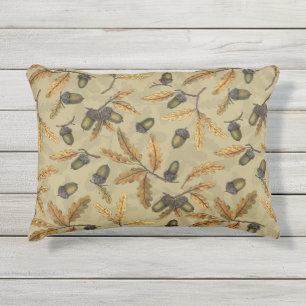 Acorns and oak leaves on ecru outdoor pillow
