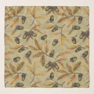 Acorns and oak leaves on ecru scarf