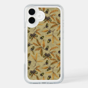 Acorns and oak leaves on ecru iPhone 16 plus case