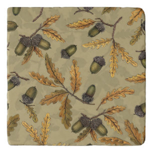 Acorns and oak leaves on ecru trivet