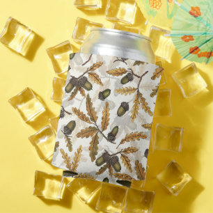 Acorns and oak leaves on off white can cooler