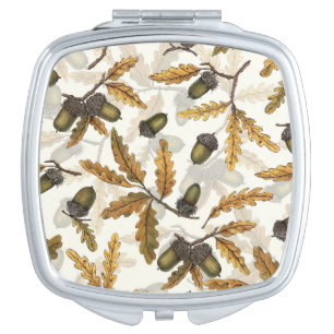 Acorns and oak leaves on off white compact mirror