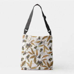 Acorns and oak leaves on off white crossbody bag