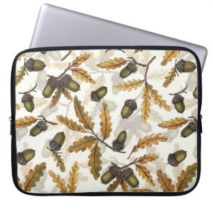 Acorns and oak leaves on off white laptop sleeve