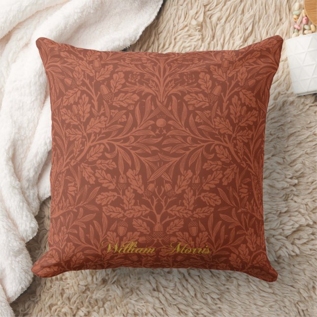 Acorns and oak leaves pattern - Morris William Throw Pillow (Blanket)