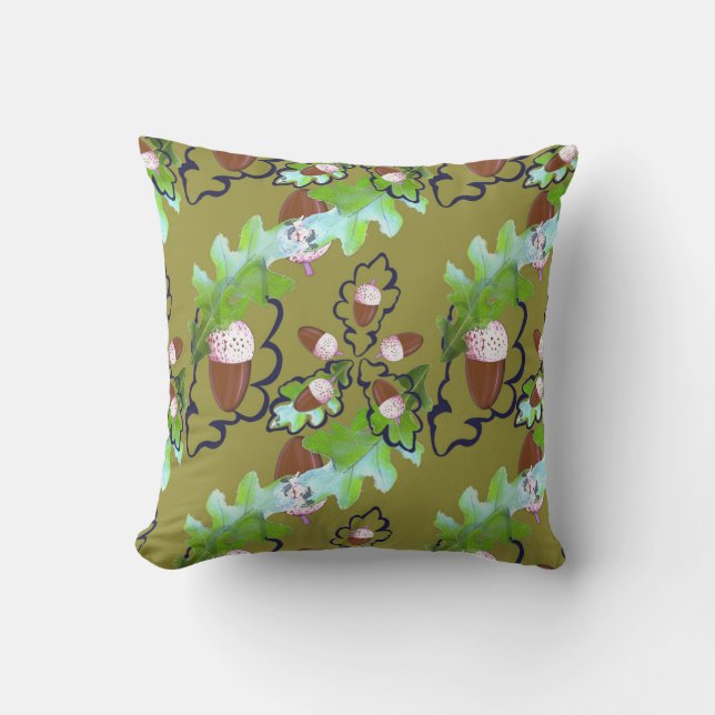 Acorns and oak leaves. throw pillow (Front)