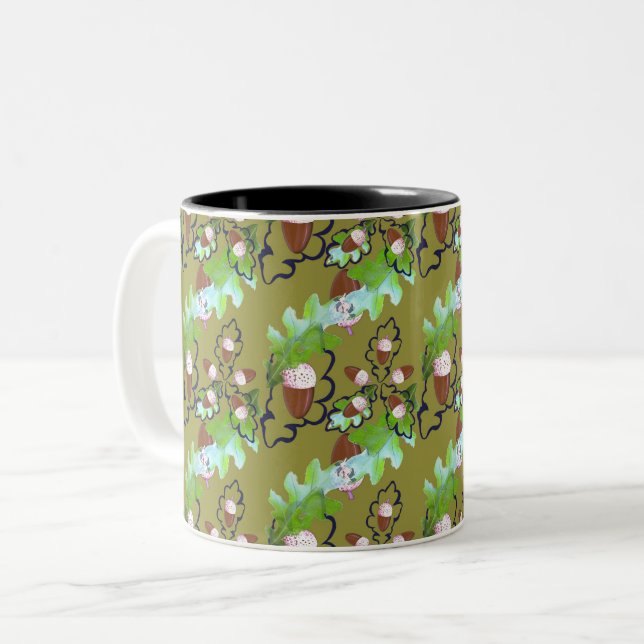 Acorns and oak leaves. Two-Tone coffee mug (Front Left)