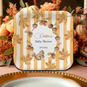 Acorns and Squirrel Fall Plaids Baby Shower  Paper Plates