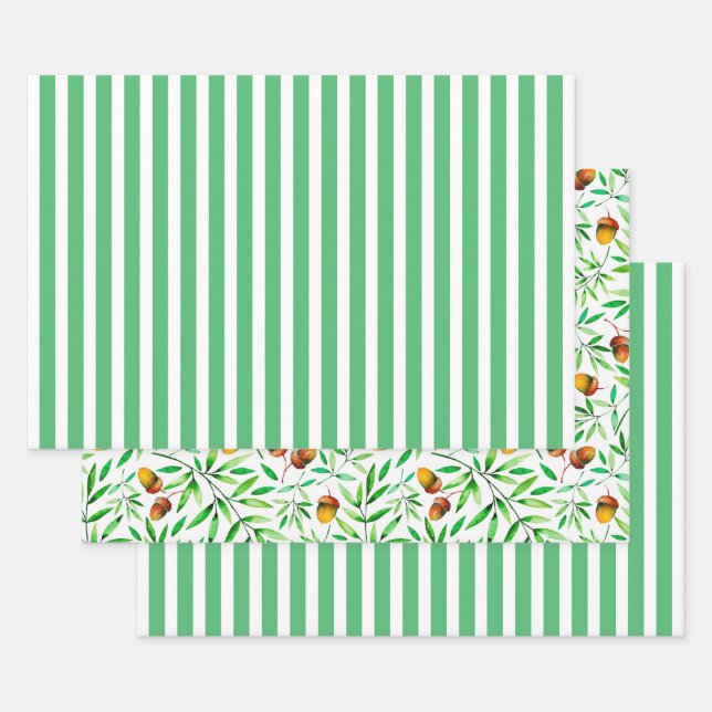 Acorns and Stripes Wrapping Paper Sheets (Set)