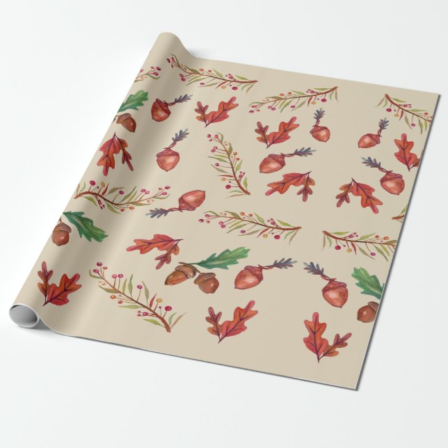 Acorns, Autumn Leaves, Fall  Wrapping Paper (Unrolled)