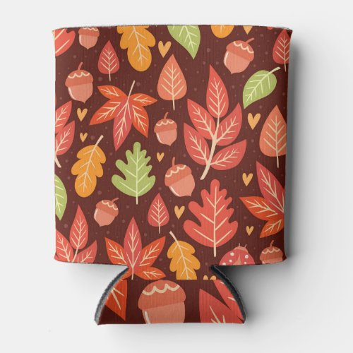 Acorns autumn leaves forest wallpaper can cooler