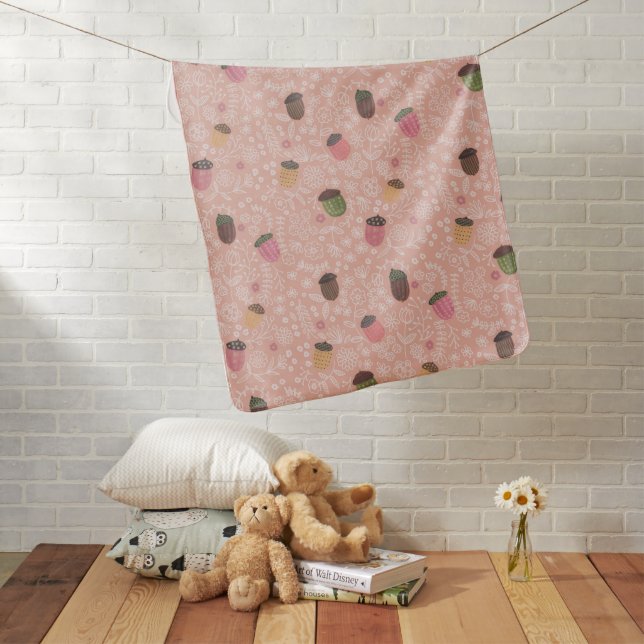 Acorns fall autumn pink all-over print baby blanket (In Situ)