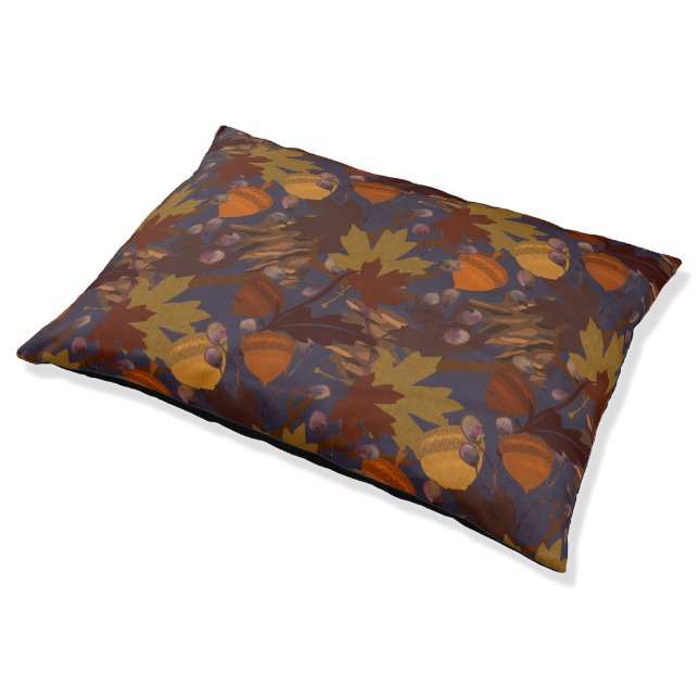 Acorns Leaves Branches Pinecones Dark Brown Pet Bed (Angled)