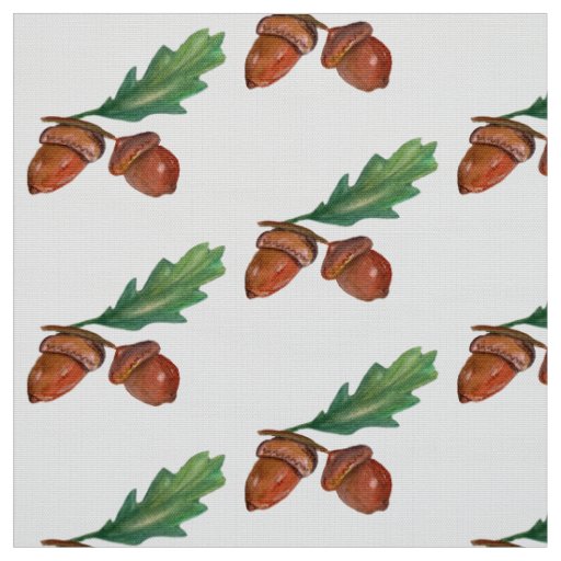 Acorns, Oak Fruits  Watercolor Fabric