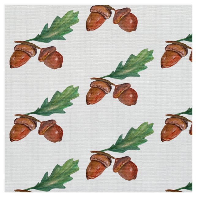 Acorns, Oak Fruits  Watercolor Fabric (Swatch)