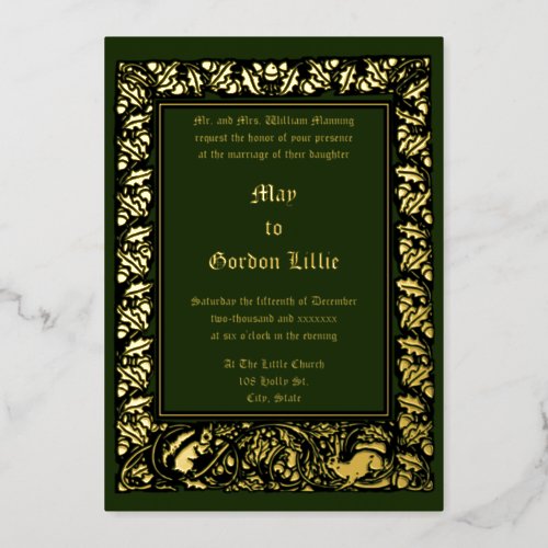 Acorns Rabbit  Squirrel Foliage Border Wedding Foil Invitation