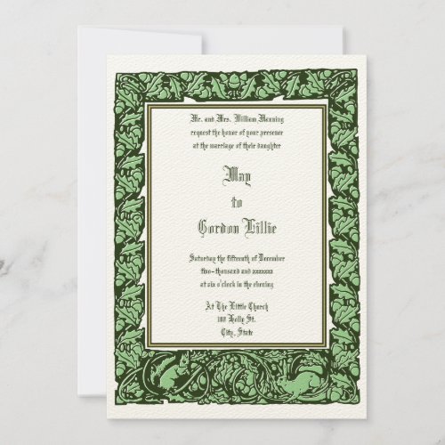 Acorns Rabbit  Squirrel Foliage Border Wedding Invitation