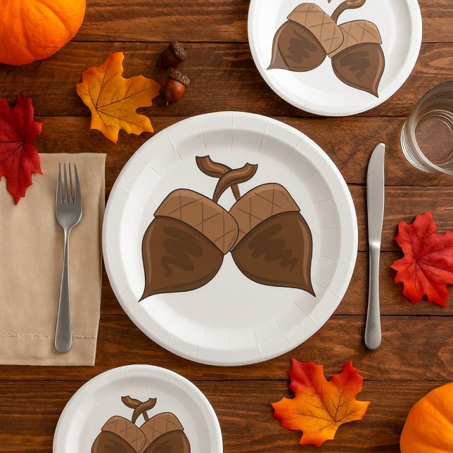 Acorns Rustic Autumn Forest Nature Paper Plates (Creator Uploaded)