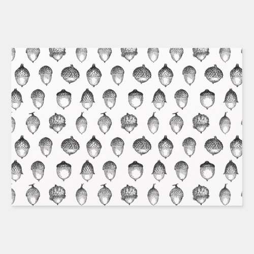 Acorns Vintage Art Pattern CUSTOM BACKGROUND COLOR Wrapping Paper Sheets
