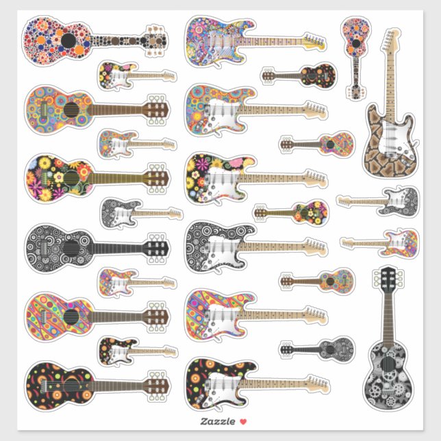 Acoustic and Electric Guitar Sticker Collection (Sheet)