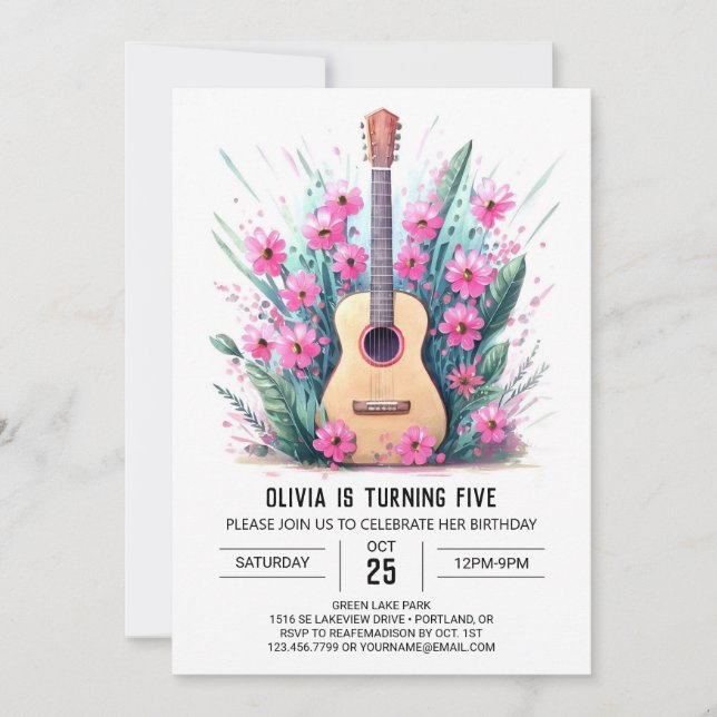  Acoustic Ballad Guitar Birthday Invitation (Front)