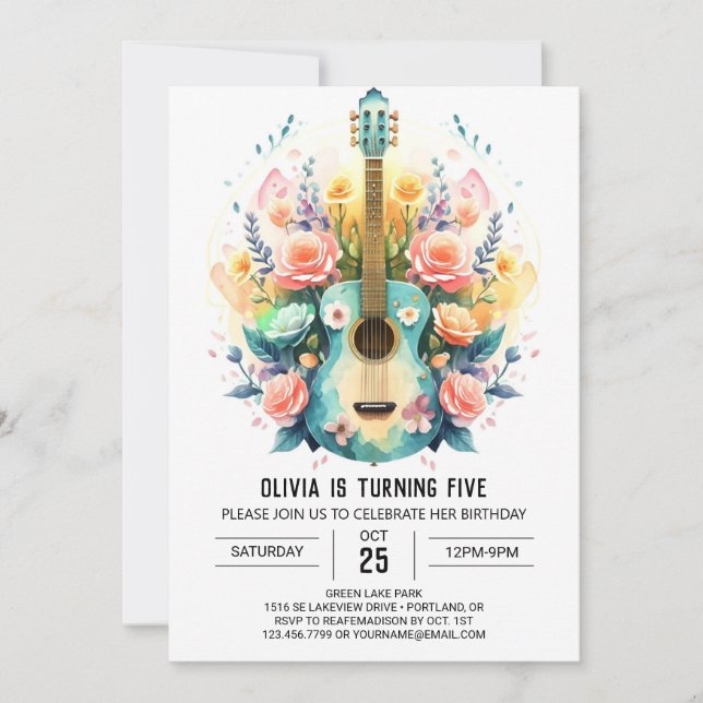 Acoustic Ballad Guitar Birthday Invitation (Front)