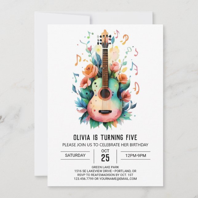 Acoustic Ballad Guitar Birthday Invitation (Front)