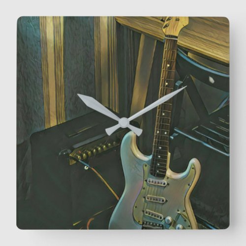 acoustic bass electric guitar gift square wall clock