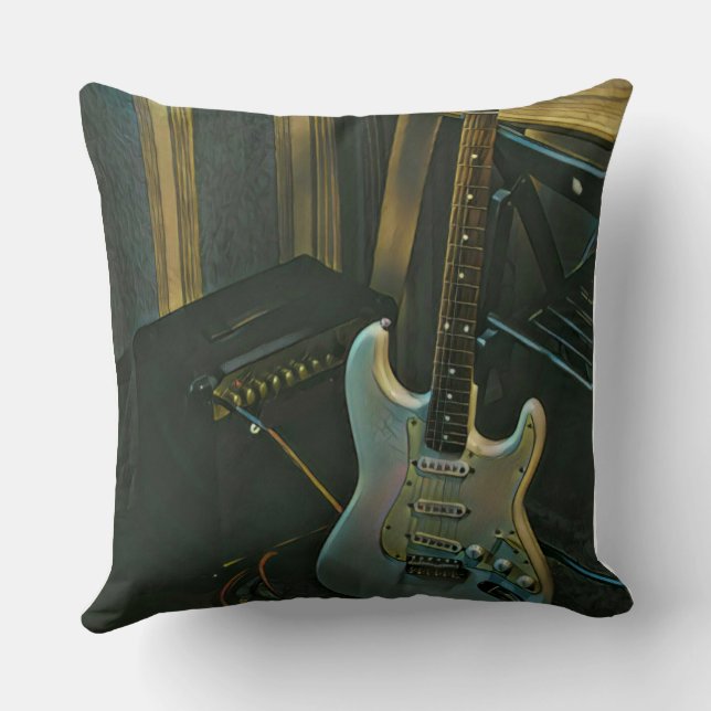 acoustic bass electric guitar gift throw pillow (Back)