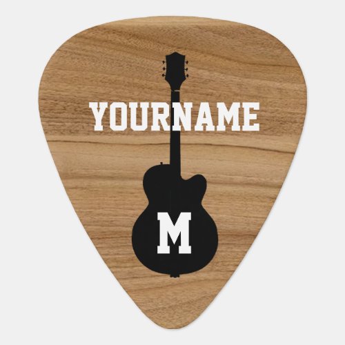 Acoustic Black Guitar Rustic Wood Name Guitar Pick