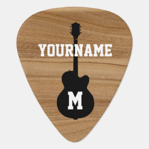Acoustic Black Guitar Rustic Wood Name Pick