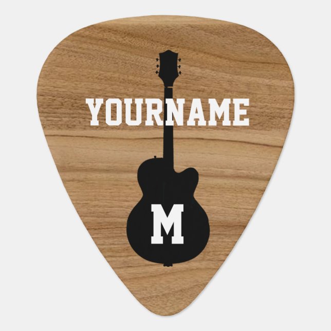 Acoustic Black Guitar Rustic Wood Name Pick (Front)