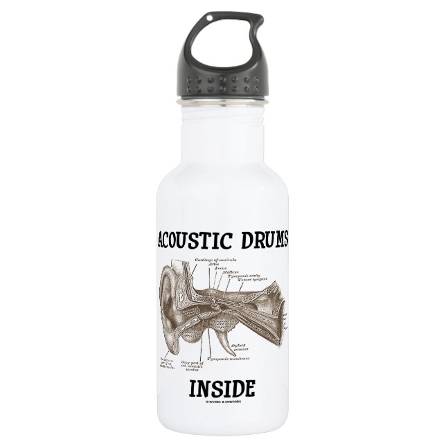 Acoustic Drums Inside (Anatomy Of Human Ear) Water Bottle (Front)