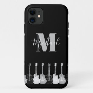 Acoustic electric guitar monochromatic monogram iPhone 11 case