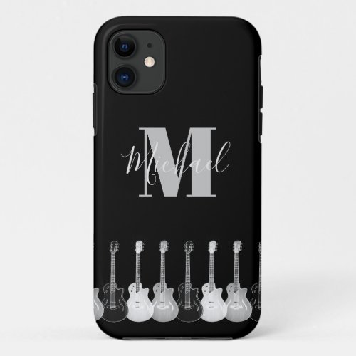 Acoustic electric guitar monochromatic monogram iPhone 11 case