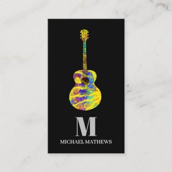 Acoustic Electric Guitar Music Teacher Monogram Business Card by PennyDrop at Zazzle
