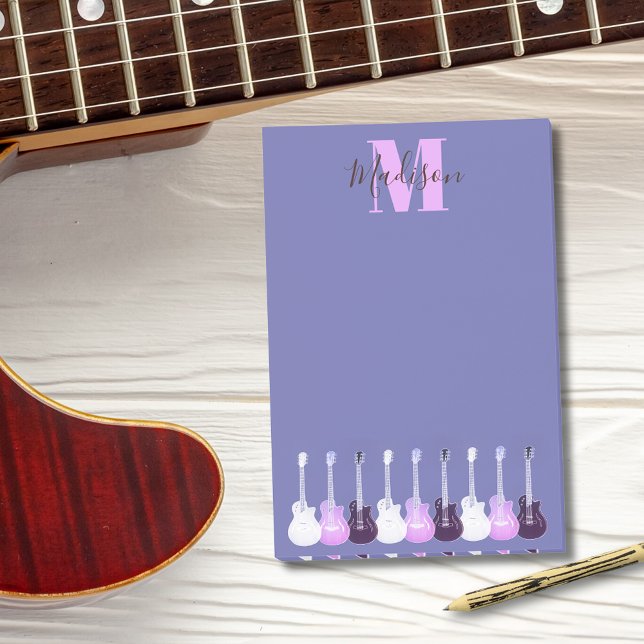 Acoustic electric guitar purple pink Monogram Post-it Notes (Pink purple guitars custom monogram musicians post-it notes)